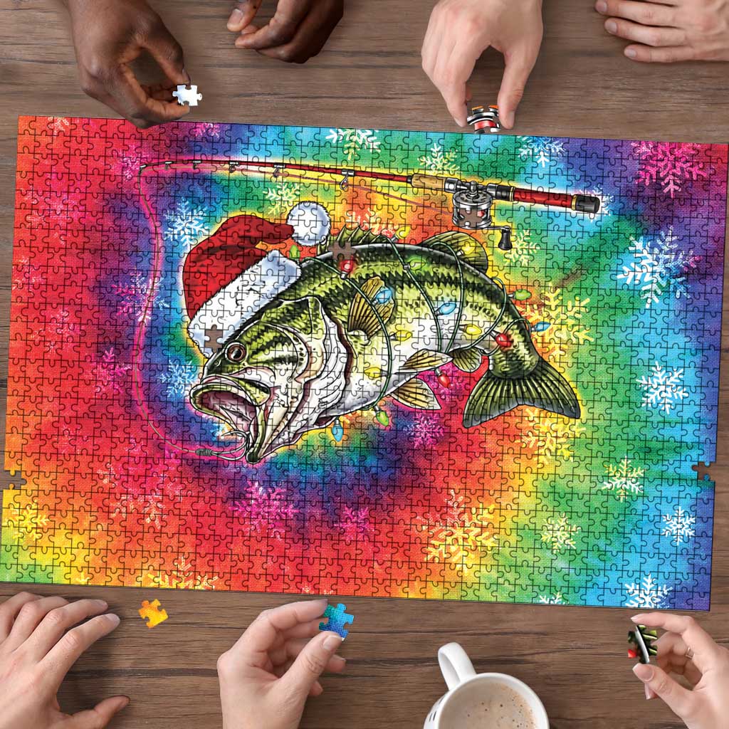 Funny Fishmas Bass Puzzle Merry Fishmas Tie-dye Christmas Vibes - Wonder Print Shop
