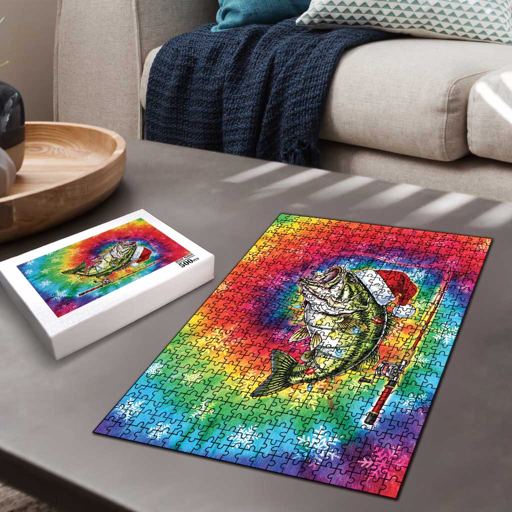 Funny Fishmas Bass Puzzle Merry Fishmas Tie-dye Christmas Vibes - Wonder Print Shop
