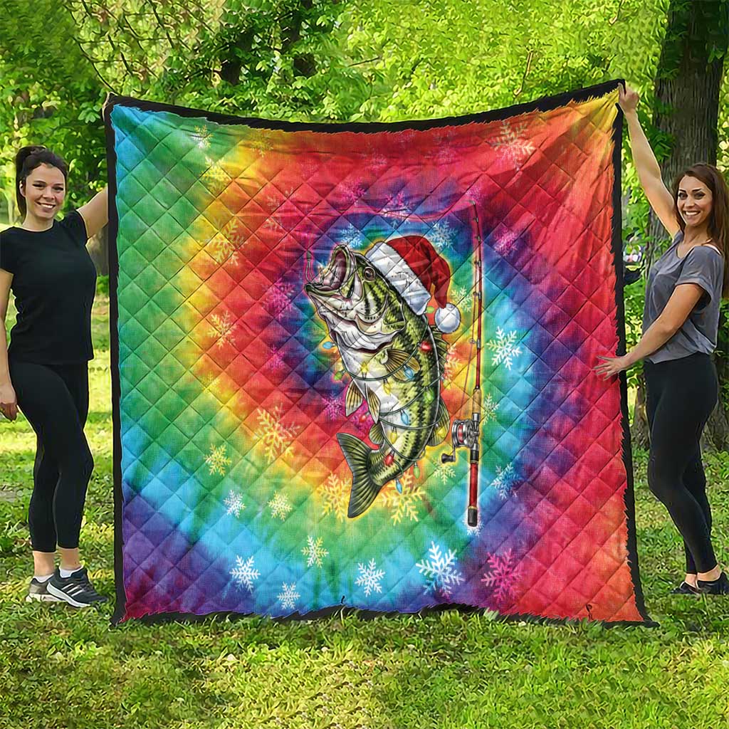 Funny Fishmas Bass Quilt Merry Fishmas Tie-dye Christmas Vibes - Wonder Print Shop