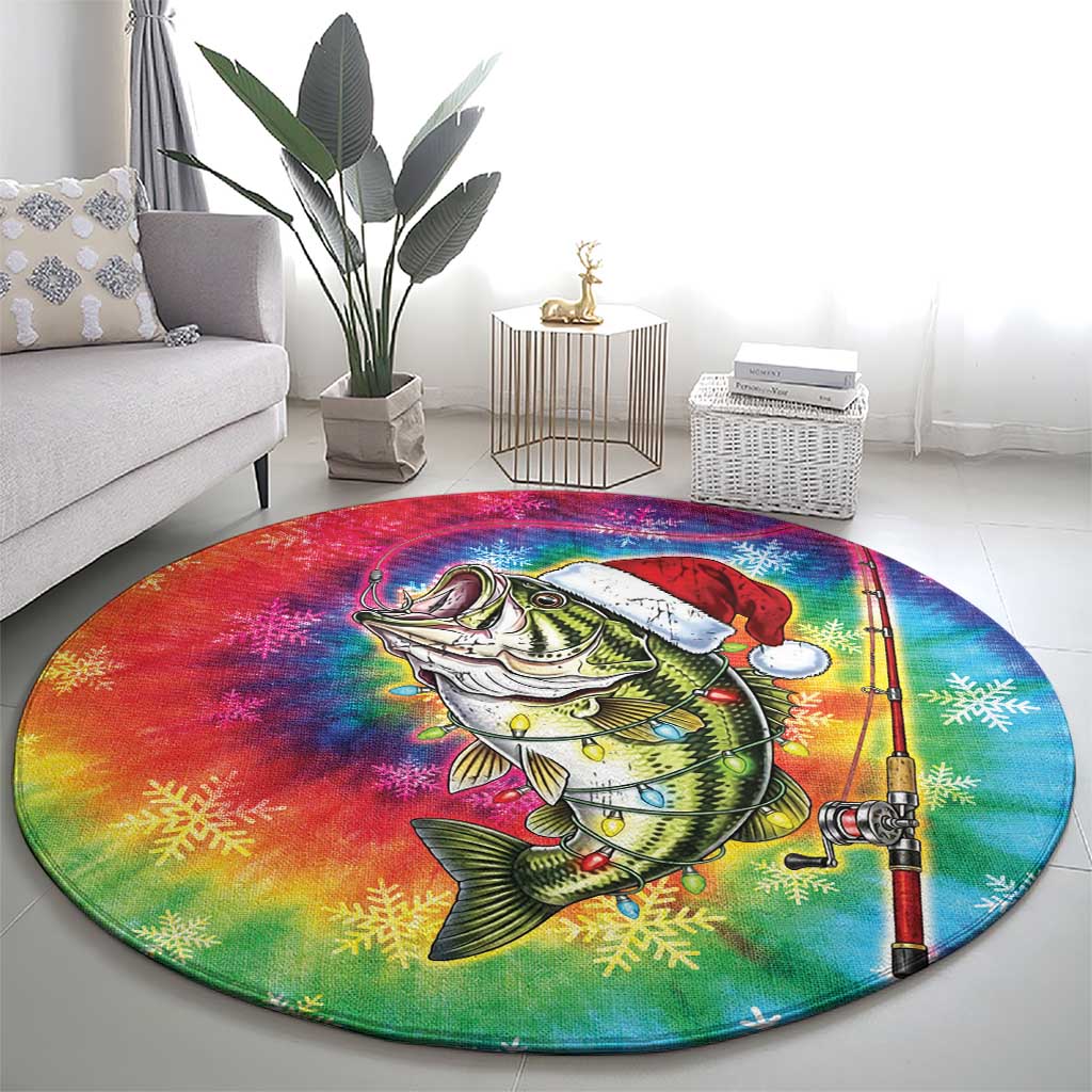 Funny Fishmas Bass Round Carpet Merry Fishmas Tie-dye Christmas Vibes - Wonder Print Shop