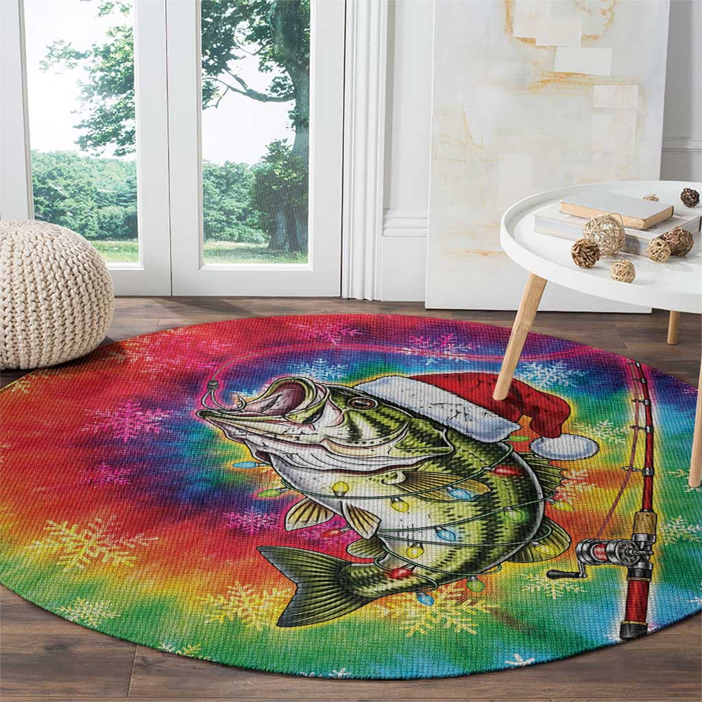 Funny Fishmas Bass Round Carpet Merry Fishmas Tie-dye Christmas Vibes - Wonder Print Shop