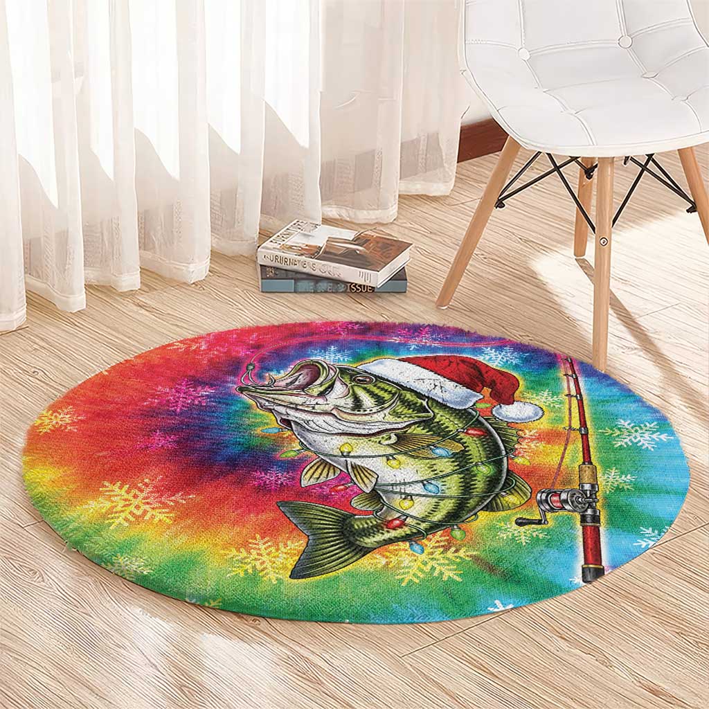 Funny Fishmas Bass Round Carpet Merry Fishmas Tie-dye Christmas Vibes - Wonder Print Shop