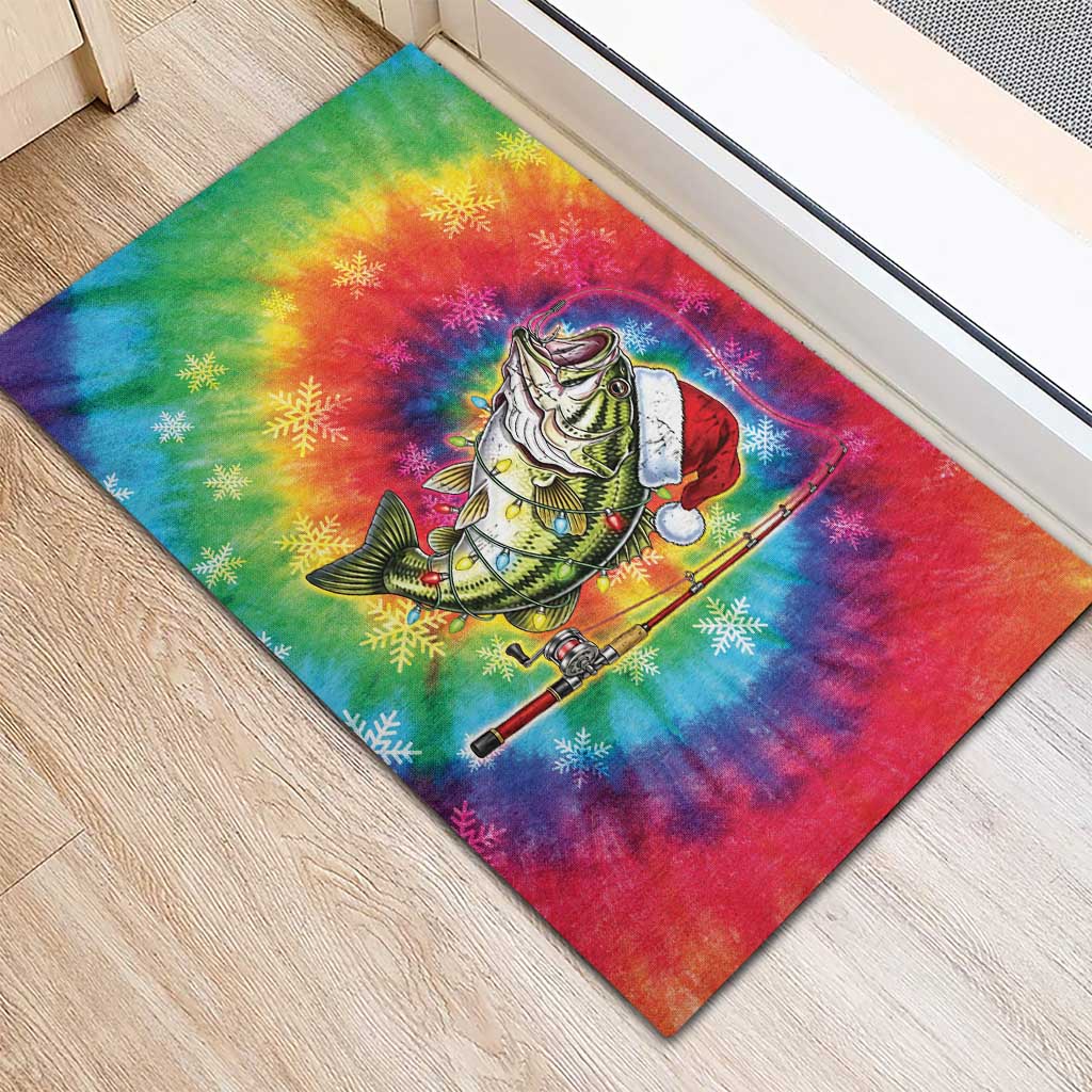 Funny Fishmas Bass Rubber Doormat Merry Fishmas Tie-dye Christmas Vibes - Wonder Print Shop
