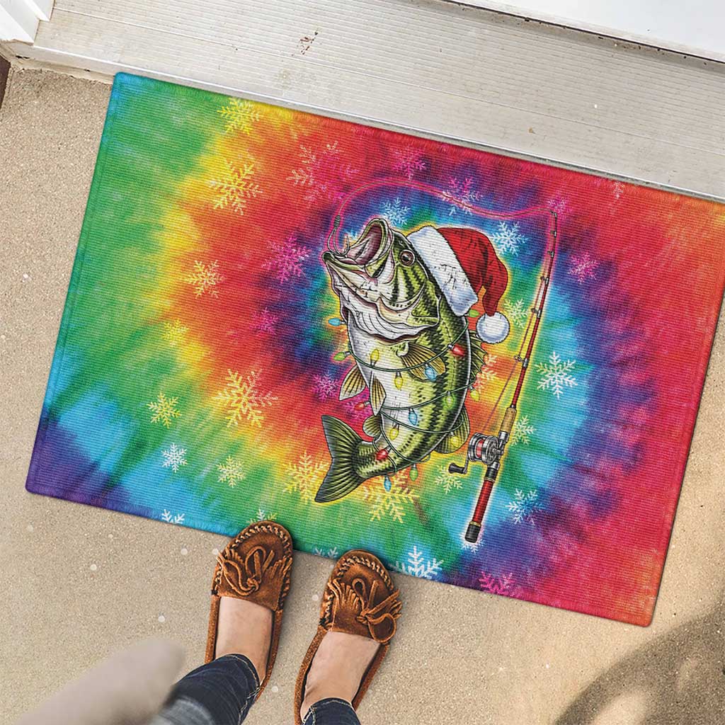 Funny Fishmas Bass Rubber Doormat Merry Fishmas Tie-dye Christmas Vibes - Wonder Print Shop