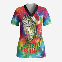 Funny Fishmas Bass Scrub Top Merry Fishmas Tie-dye Christmas Vibes - Wonder Print Shop