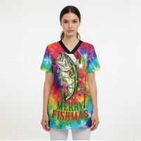 Funny Fishmas Bass Scrub Top Merry Fishmas Tie-dye Christmas Vibes - Wonder Print Shop