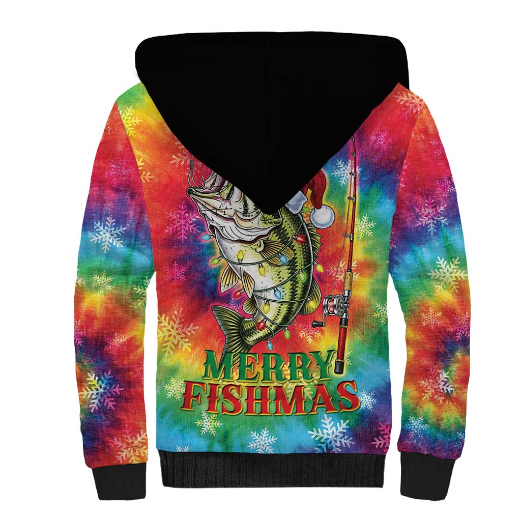 Funny Fishmas Bass Sherpa Hoodie Merry Fishmas Tie-dye Christmas Vibes - Wonder Print Shop