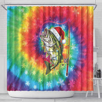 Funny Fishmas Bass Shower Curtain Merry Fishmas Tie-dye Christmas Vibes - Wonder Print Shop