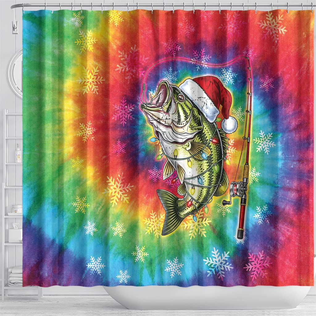 Funny Fishmas Bass Shower Curtain Merry Fishmas Tie-dye Christmas Vibes - Wonder Print Shop