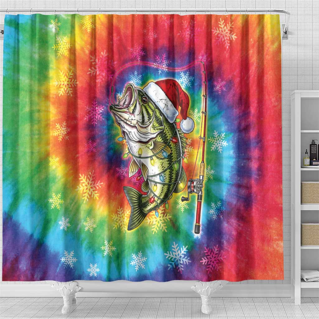 Funny Fishmas Bass Shower Curtain Merry Fishmas Tie-dye Christmas Vibes - Wonder Print Shop