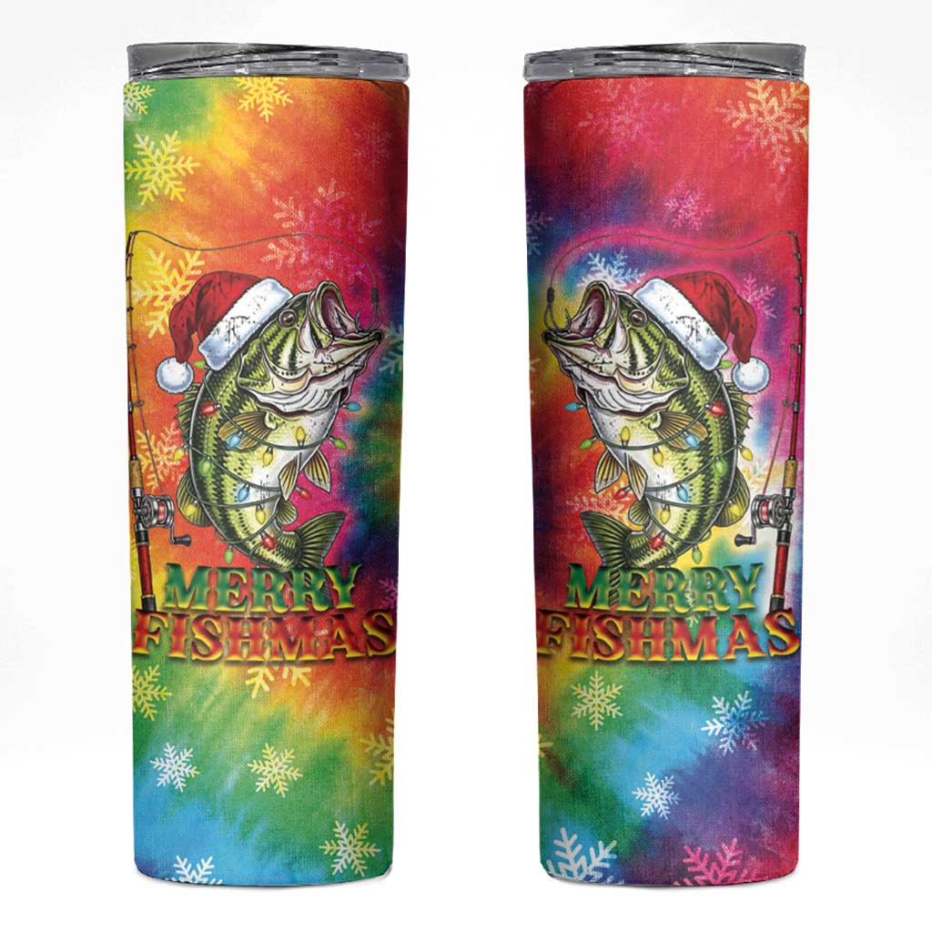 Funny Fishmas Bass Skinny Tumbler Merry Fishmas Tie-dye Christmas Vibes - Wonder Print Shop