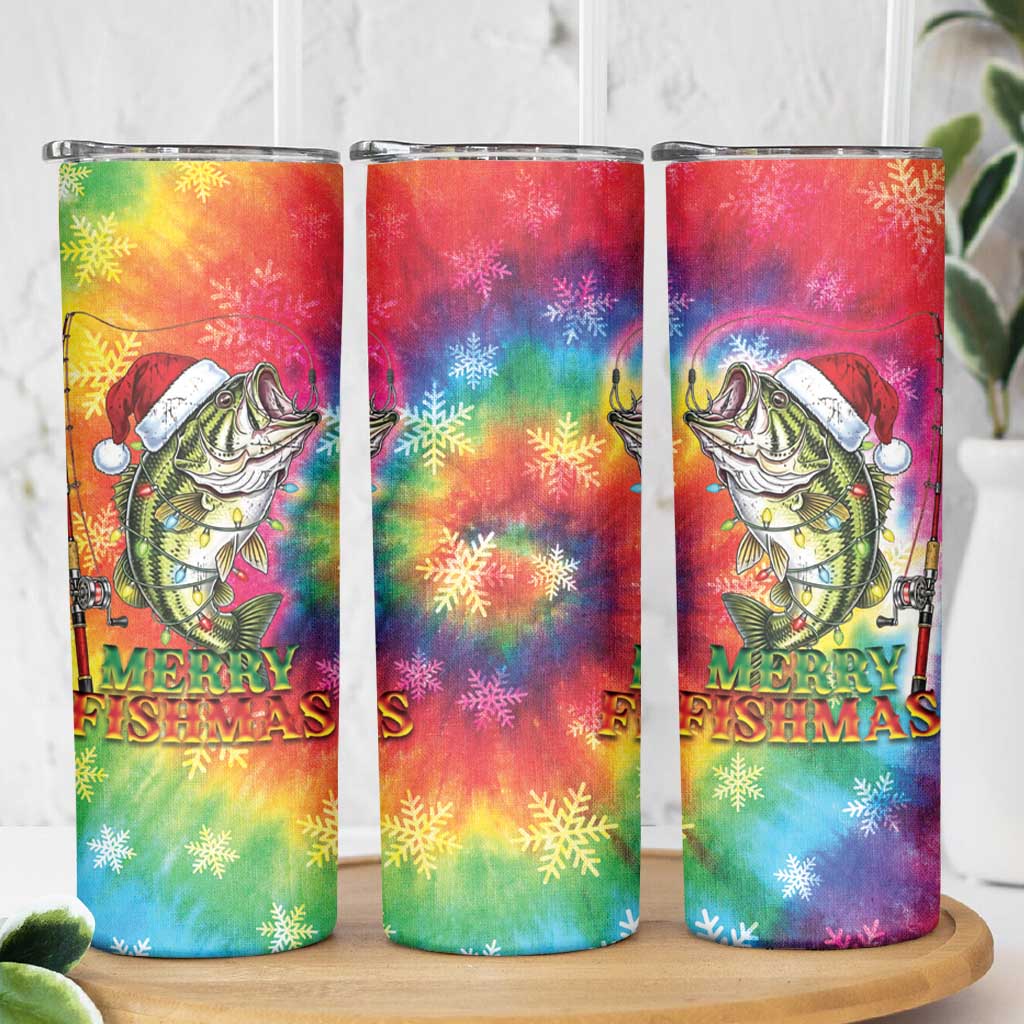 Funny Fishmas Bass Skinny Tumbler Merry Fishmas Tie-dye Christmas Vibes - Wonder Print Shop