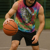 Funny Fishmas Bass Sleeveless Hoodie Merry Fishmas Tie-dye Christmas Vibes - Wonder Print Shop