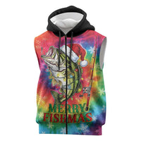 Funny Fishmas Bass Sleeveless Zip Hoodie Merry Fishmas Tie-dye Christmas Vibes - Wonder Print Shop
