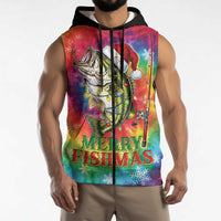 Funny Fishmas Bass Sleeveless Zip Hoodie Merry Fishmas Tie-dye Christmas Vibes - Wonder Print Shop