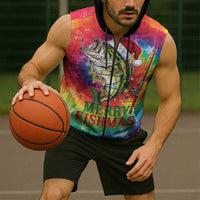 Funny Fishmas Bass Sleeveless Zip Hoodie Merry Fishmas Tie-dye Christmas Vibes - Wonder Print Shop
