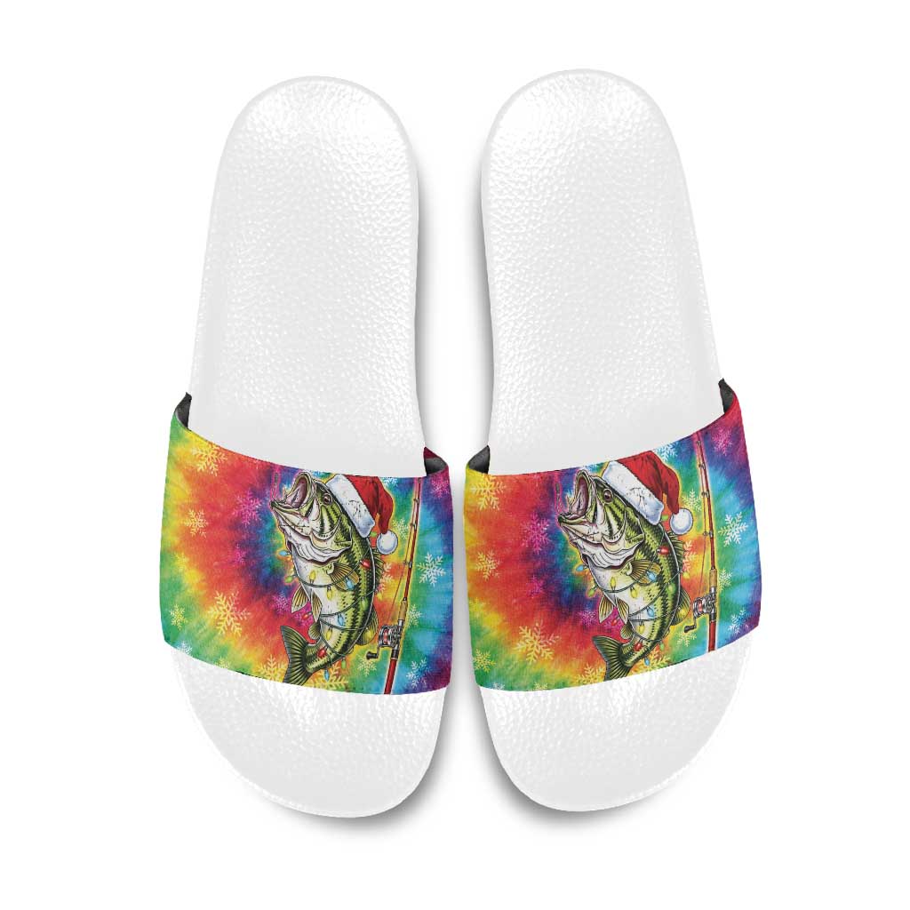 Funny Fishmas Bass Slide Sandals Merry Fishmas Tie-dye Christmas Vibes - Wonder Print Shop
