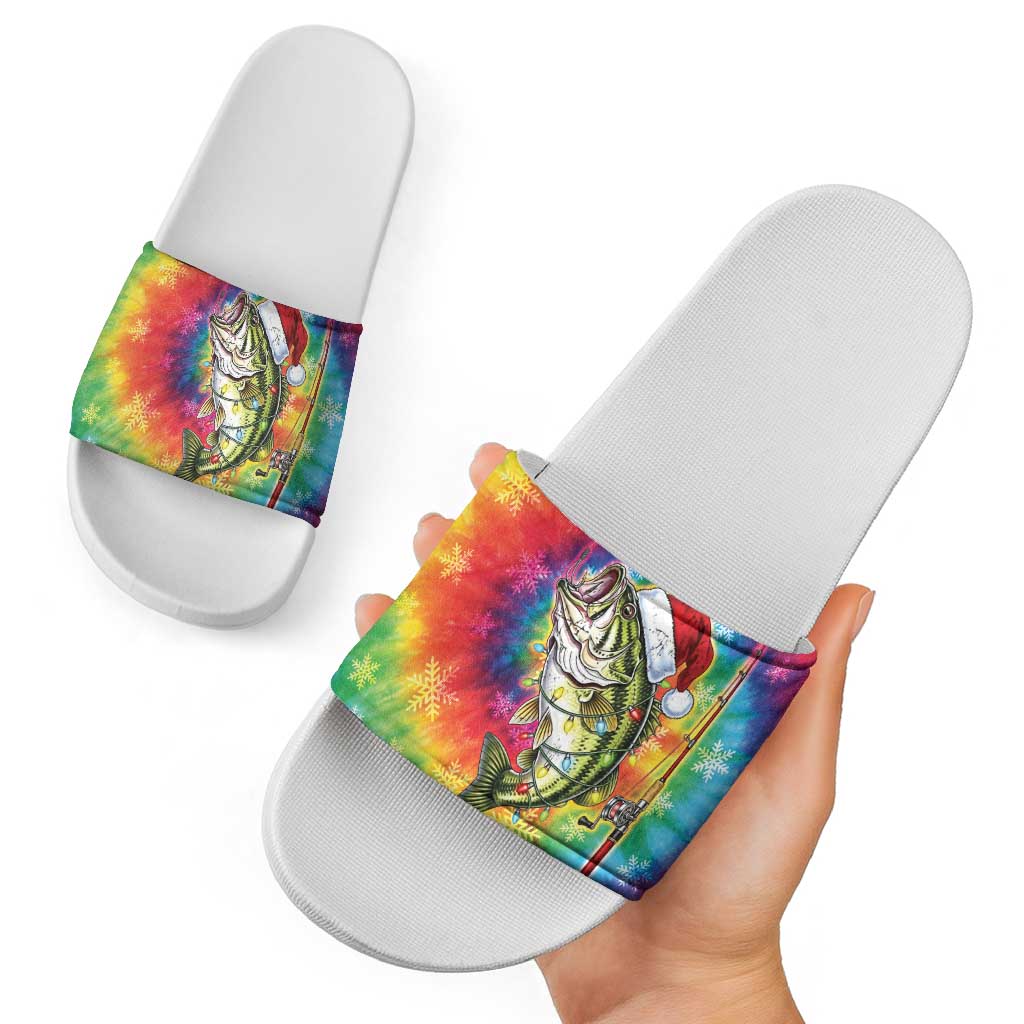 Funny Fishmas Bass Slide Sandals Merry Fishmas Tie-dye Christmas Vibes - Wonder Print Shop