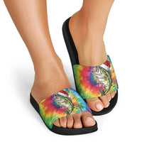 Funny Fishmas Bass Slide Sandals Merry Fishmas Tie-dye Christmas Vibes - Wonder Print Shop