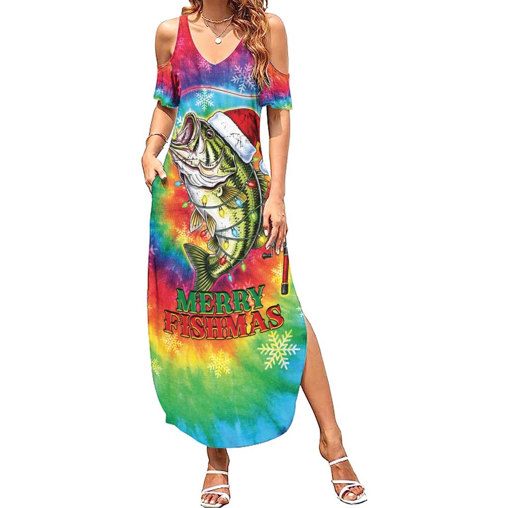 Funny Fishmas Bass Summer Maxi Dress Merry Fishmas Tie-dye Christmas Vibes - Wonder Print Shop