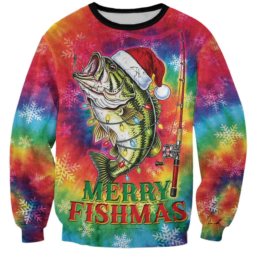 Funny Fishmas Bass Sweatshirt Merry Fishmas Tie-dye Christmas Vibes - Wonder Print Shop