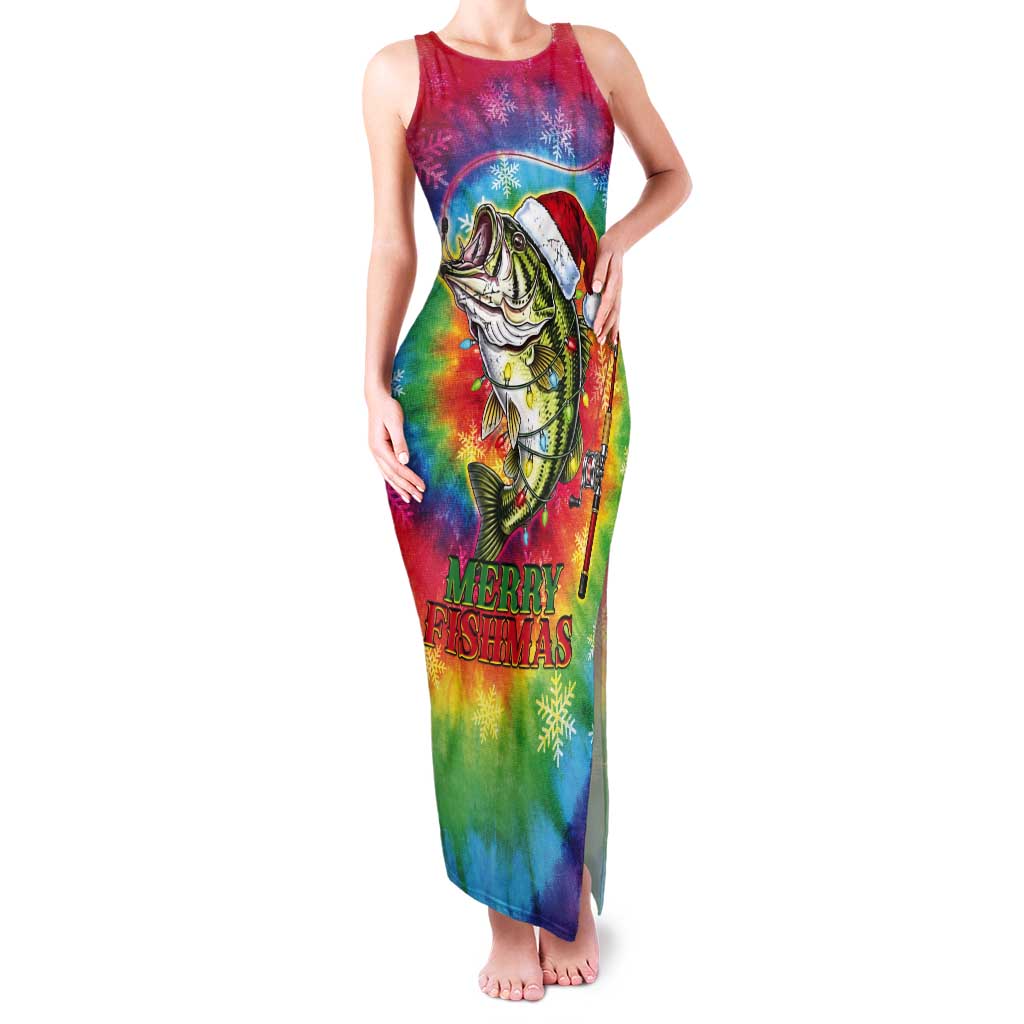 Funny Fishmas Bass Tank Maxi Dress Merry Fishmas Tie-dye Christmas Vibes - Wonder Print Shop