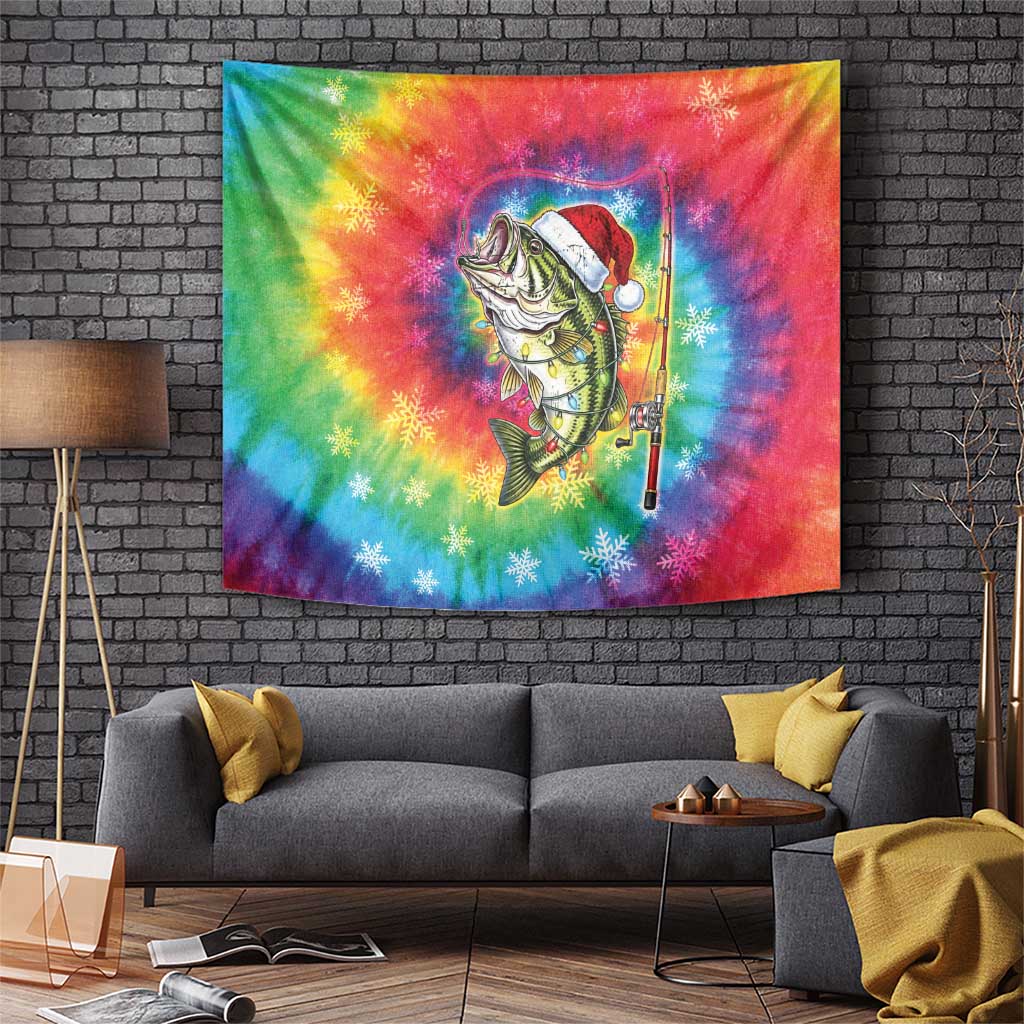 Funny Fishmas Bass Tapestry Merry Fishmas Tie-dye Christmas Vibes - Wonder Print Shop