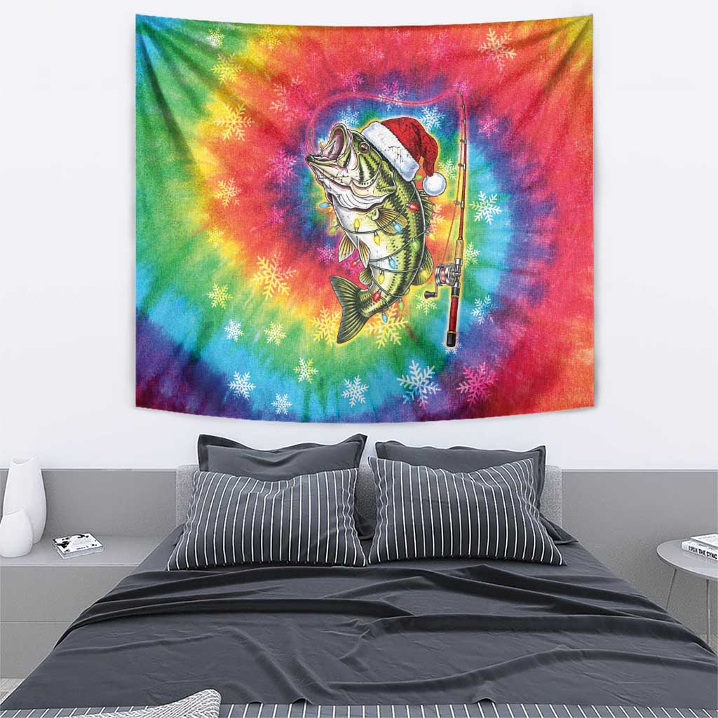 Funny Fishmas Bass Tapestry Merry Fishmas Tie-dye Christmas Vibes - Wonder Print Shop