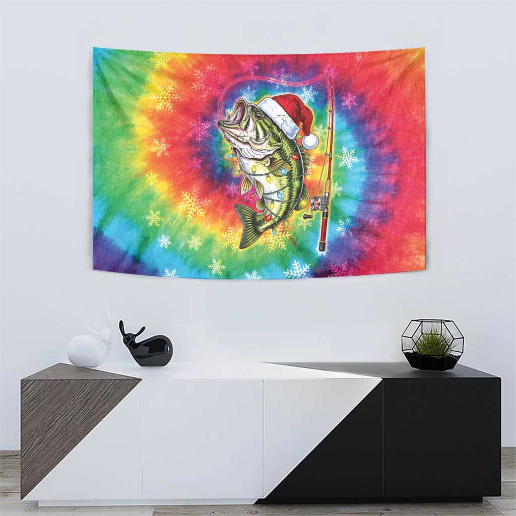 Funny Fishmas Bass Tapestry Merry Fishmas Tie-dye Christmas Vibes - Wonder Print Shop
