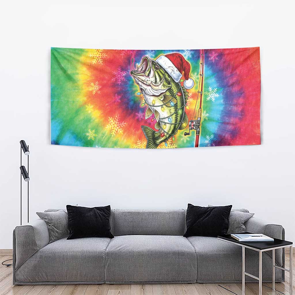 Funny Fishmas Bass Tapestry Merry Fishmas Tie-dye Christmas Vibes - Wonder Print Shop
