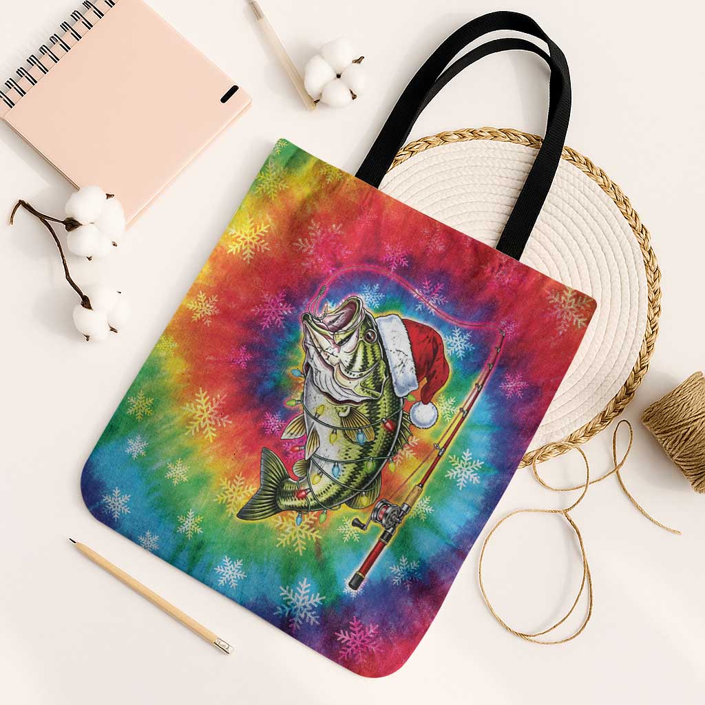 Funny Fishmas Bass Tote Bag Merry Fishmas Tie-dye Christmas Vibes - Wonder Print Shop