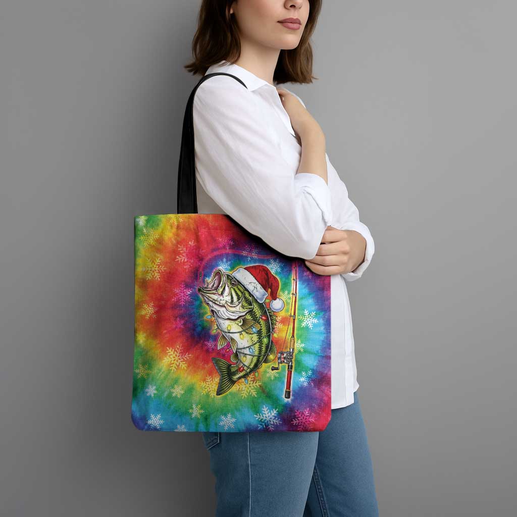 Funny Fishmas Bass Tote Bag Merry Fishmas Tie-dye Christmas Vibes - Wonder Print Shop