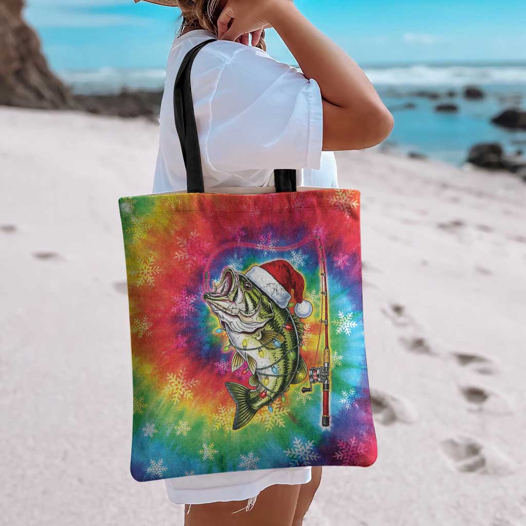 Funny Fishmas Bass Tote Bag Merry Fishmas Tie-dye Christmas Vibes - Wonder Print Shop