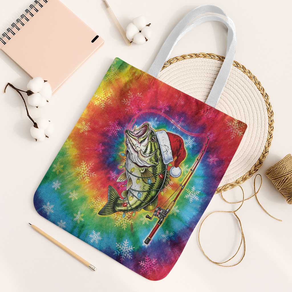 Funny Fishmas Bass Tote Bag Merry Fishmas Tie-dye Christmas Vibes - Wonder Print Shop
