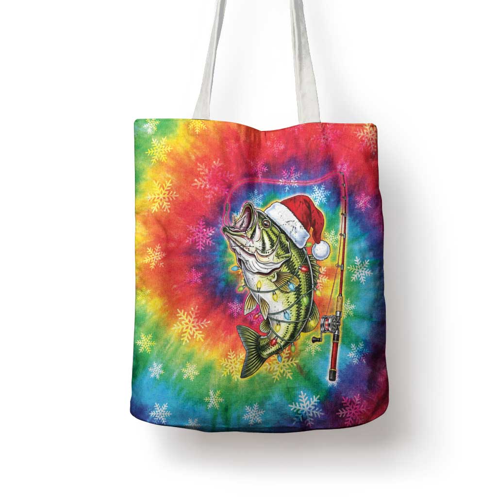 Funny Fishmas Bass Tote Bag Merry Fishmas Tie-dye Christmas Vibes - Wonder Print Shop