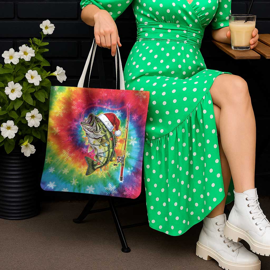 Funny Fishmas Bass Tote Bag Merry Fishmas Tie-dye Christmas Vibes - Wonder Print Shop