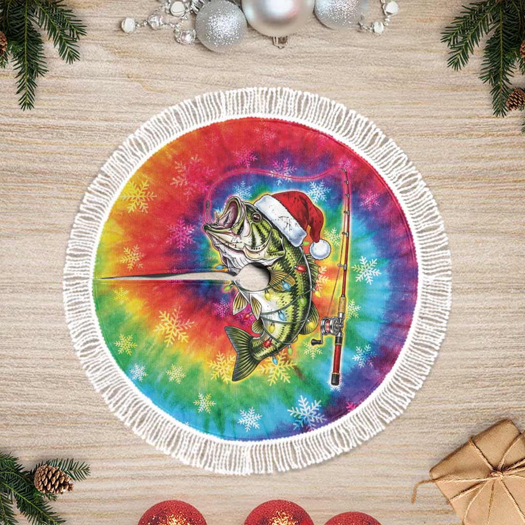 Funny Fishmas Bass Tree Skirt Merry Fishmas Tie-dye Christmas Vibes - Wonder Print Shop