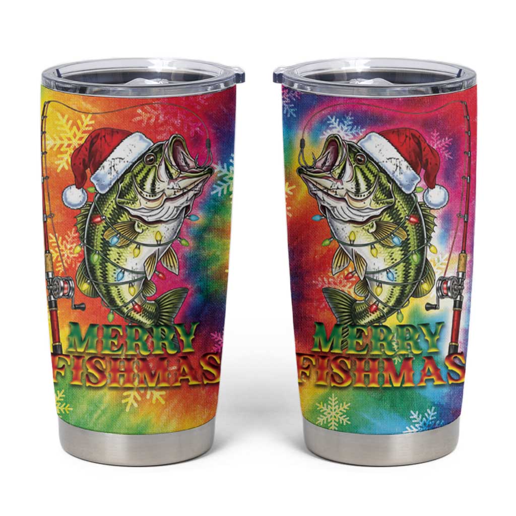 Funny Fishmas Bass Tumbler Cup Merry Fishmas Tie-dye Christmas Vibes - Wonder Print Shop