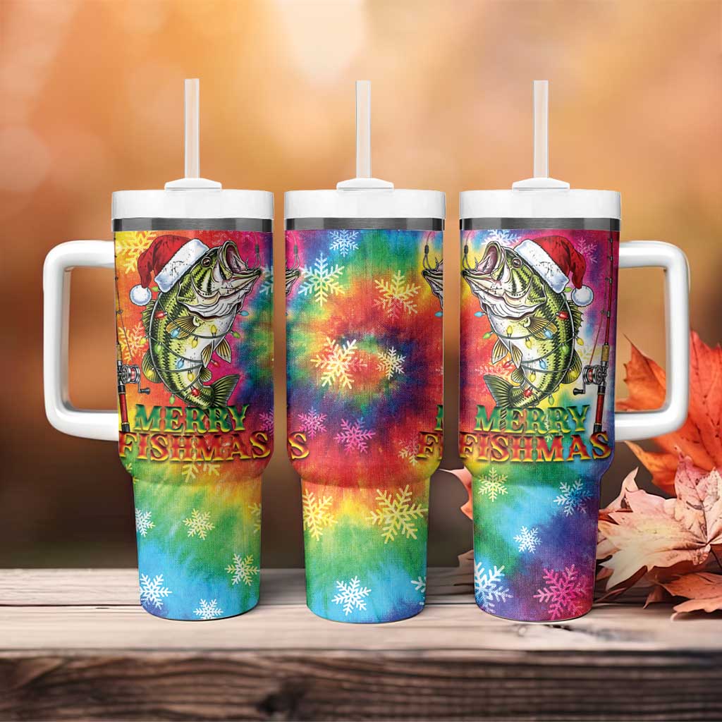 Funny Fishmas Bass Tumbler With Handle Merry Fishmas Tie-dye Christmas Vibes - Wonder Print Shop