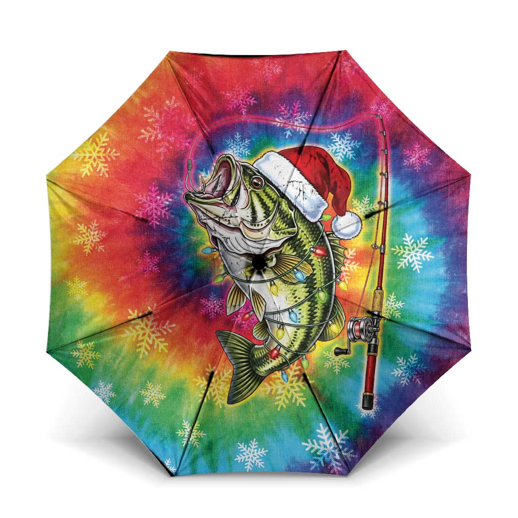 Funny Fishmas Bass Umbrella Merry Fishmas Tie-dye Christmas Vibes - Wonder Print Shop
