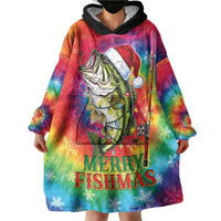 Funny Fishmas Bass Wearable Blanket Hoodie Merry Fishmas Tie-dye Christmas Vibes - undefined