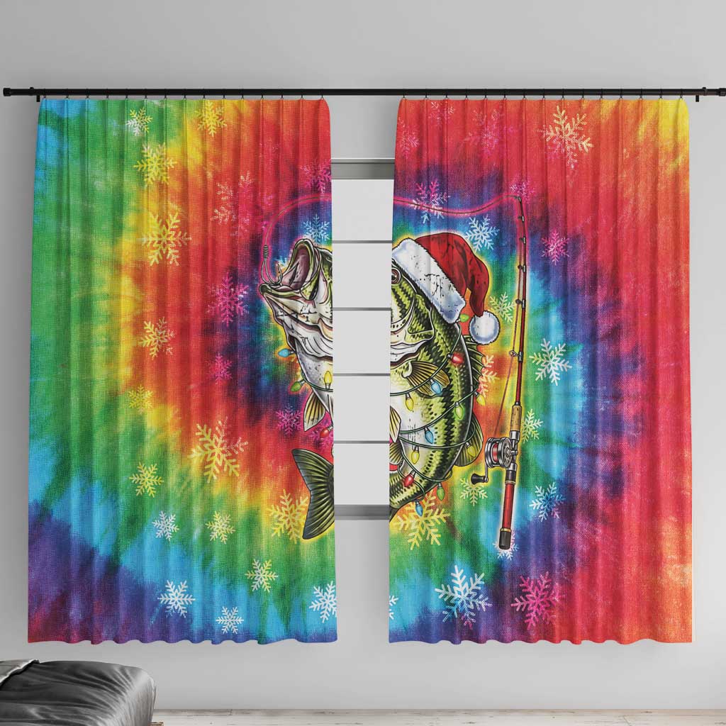 Funny Fishmas Bass Window Curtain Merry Fishmas Tie-dye Christmas Vibes - Wonder Print Shop