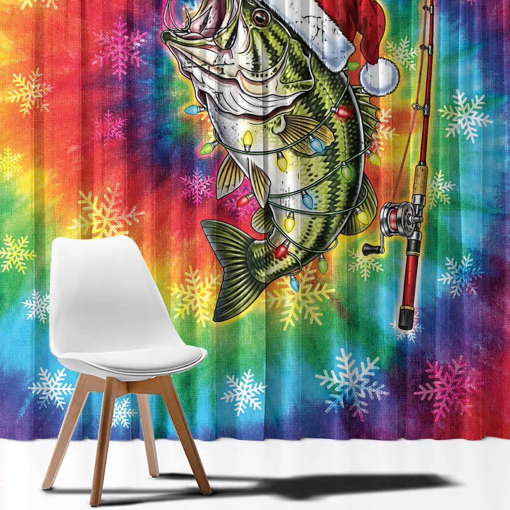 Funny Fishmas Bass Window Curtain Merry Fishmas Tie-dye Christmas Vibes - Wonder Print Shop