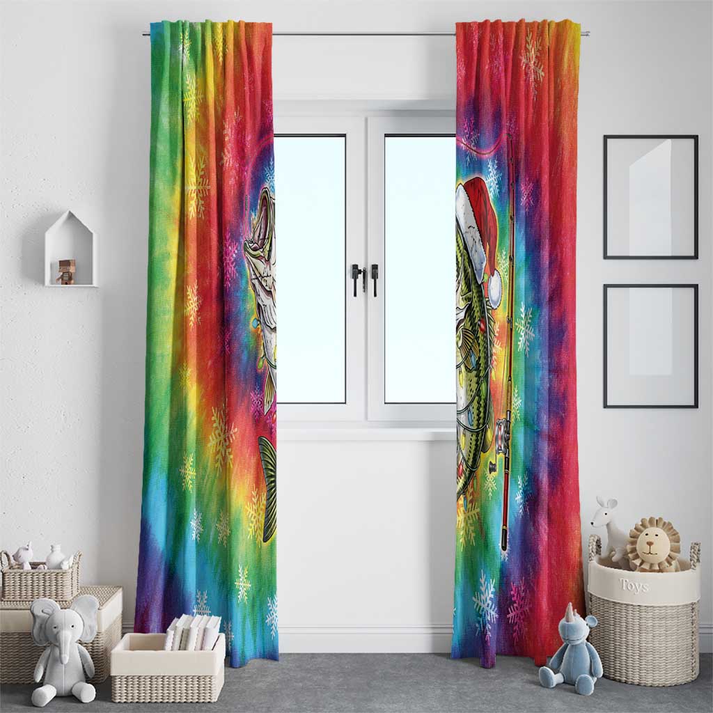 Funny Fishmas Bass Window Curtain Merry Fishmas Tie-dye Christmas Vibes - Wonder Print Shop