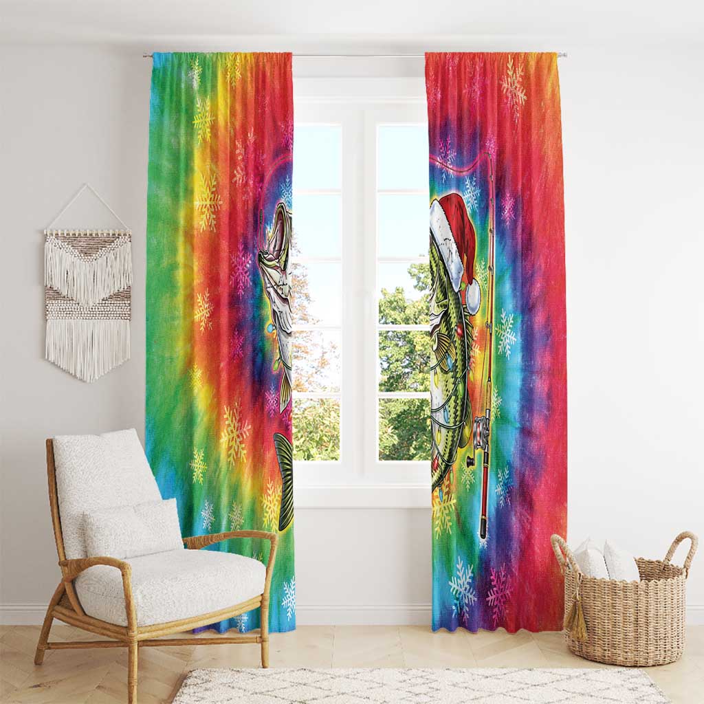 Funny Fishmas Bass Window Curtain Merry Fishmas Tie-dye Christmas Vibes - Wonder Print Shop