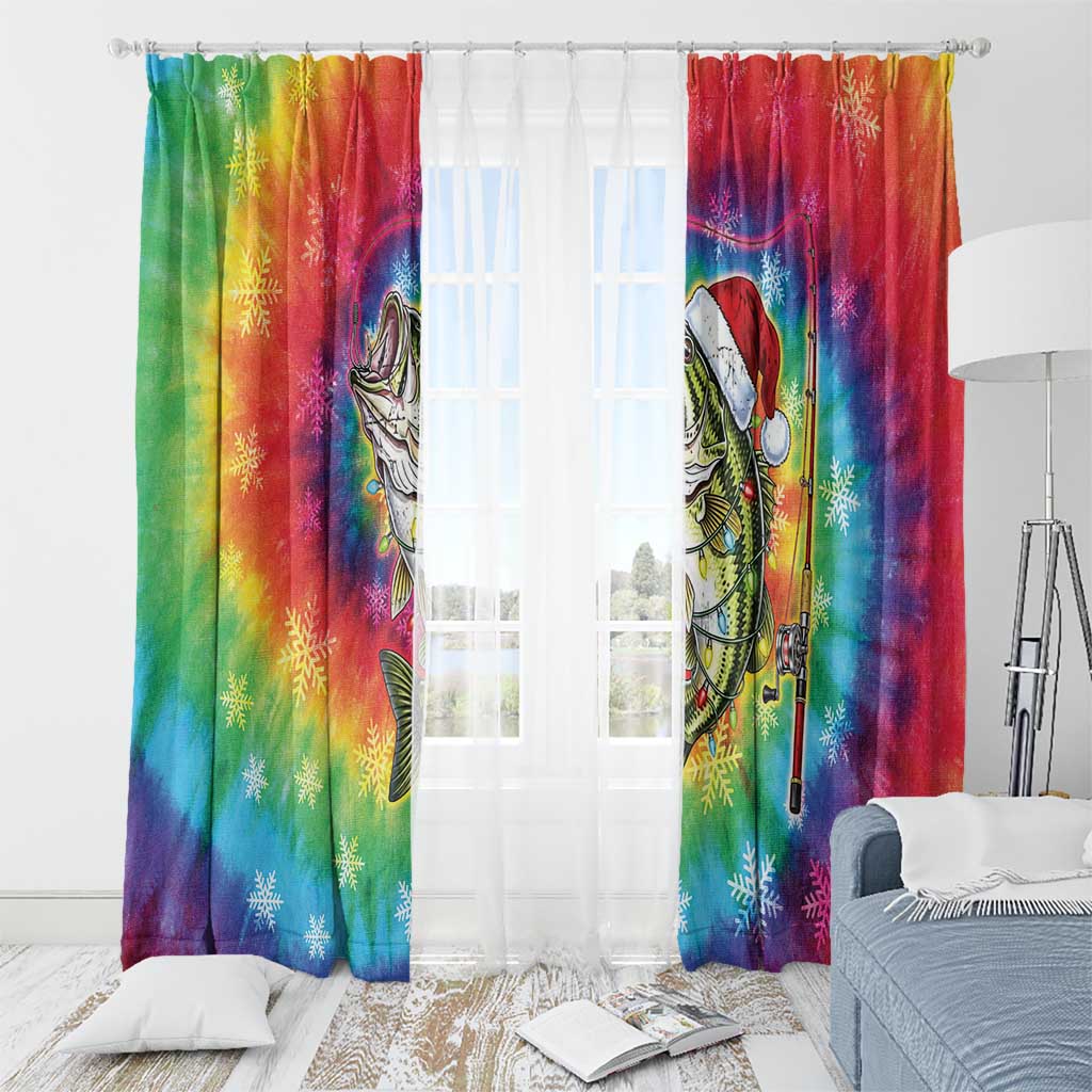 Funny Fishmas Bass Window Curtain Merry Fishmas Tie-dye Christmas Vibes - Wonder Print Shop