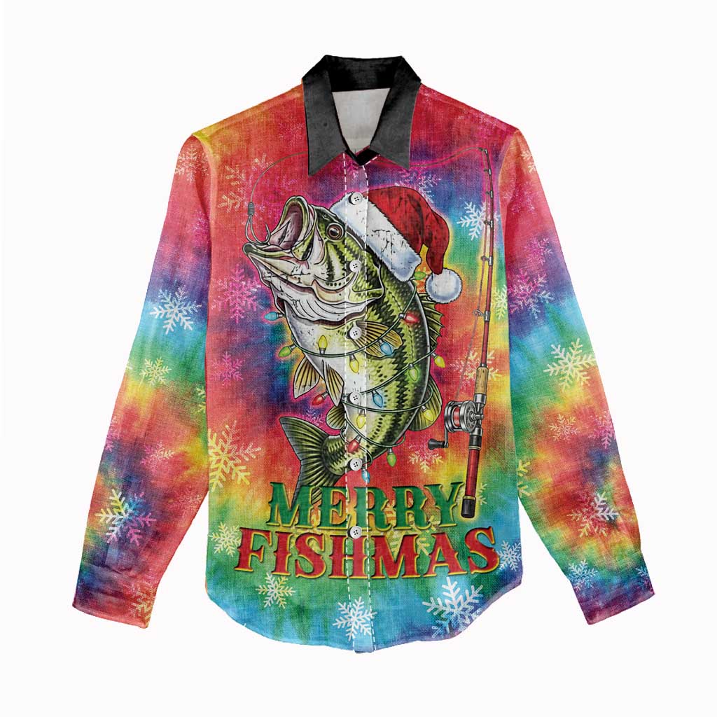 Funny Fishmas Bass Women Casual Shirt Merry Fishmas Tie-dye Christmas Vibes - Wonder Print Shop