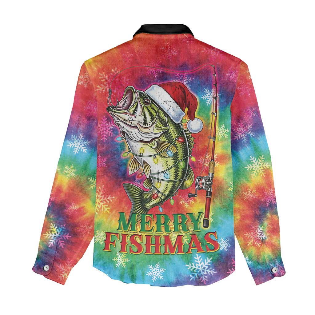 Funny Fishmas Bass Women Casual Shirt Merry Fishmas Tie-dye Christmas Vibes - Wonder Print Shop