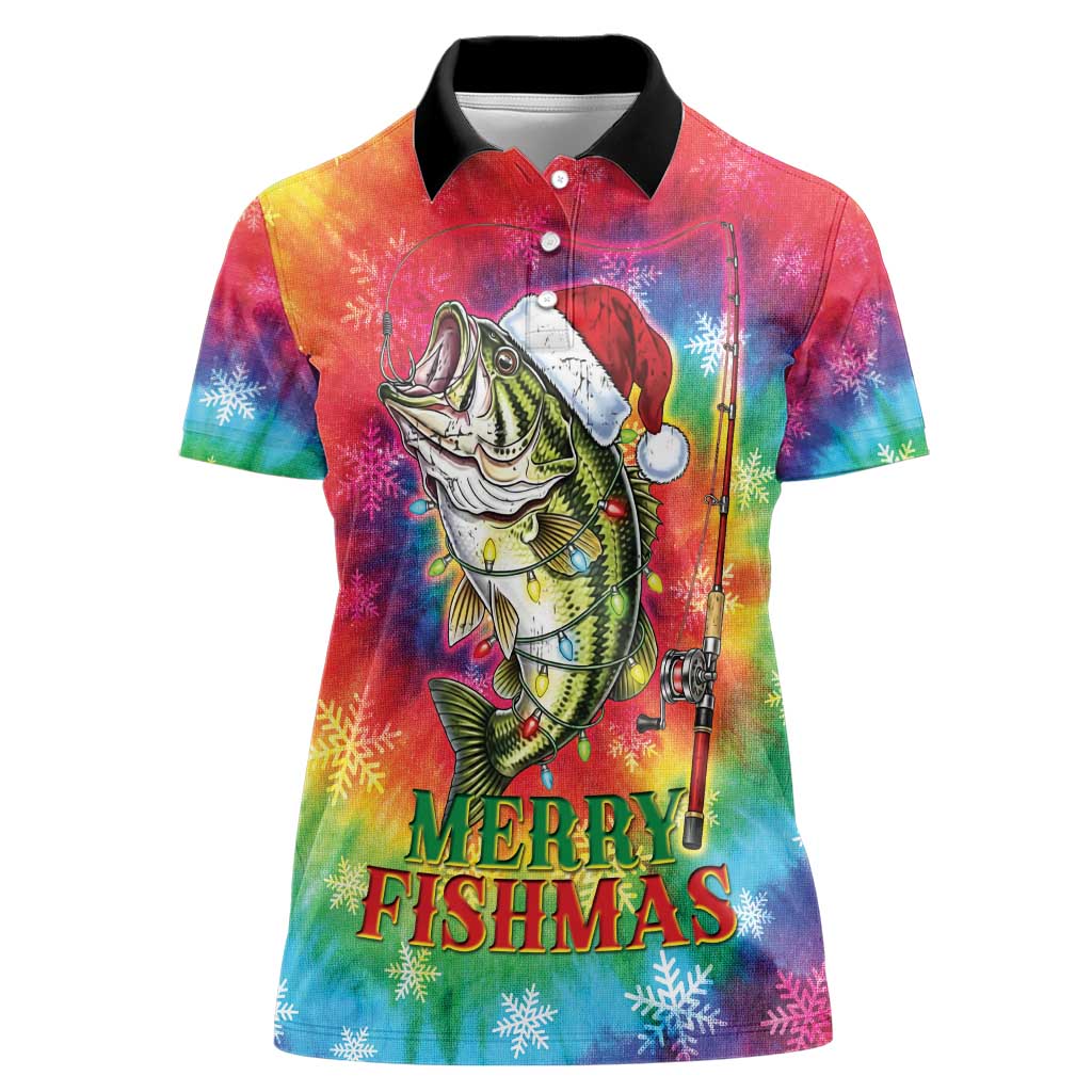 Funny Fishmas Bass Women Polo Shirt Merry Fishmas Tie-dye Christmas Vibes - Wonder Print Shop