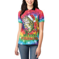 Funny Fishmas Bass Women Polo Shirt Merry Fishmas Tie-dye Christmas Vibes - Wonder Print Shop